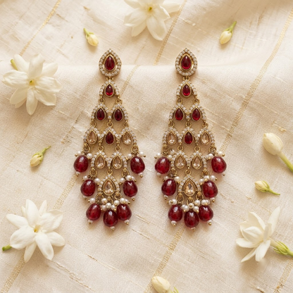 Multicolor Gemstone Multi-Tiered Chandelier & Beaded Statement Earrings | Lady Zone