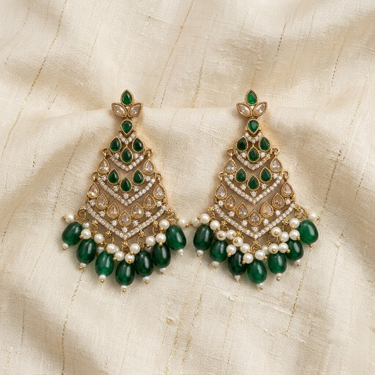 Royal Emerald Tiered Latticework & Beaded Statement Earrings | Lady Zone