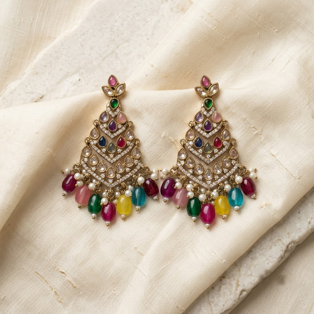 Royal Emerald Tiered Latticework & Beaded Statement Earrings | Lady Zone