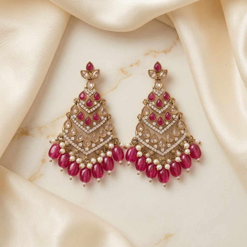 Royal Emerald Tiered Latticework & Beaded Statement Earrings | Lady Zone