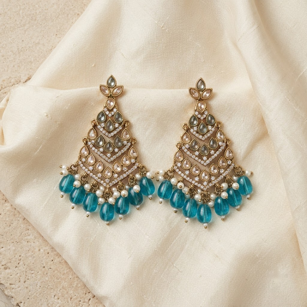 Royal Emerald Tiered Latticework & Beaded Statement Earrings | Lady Zone