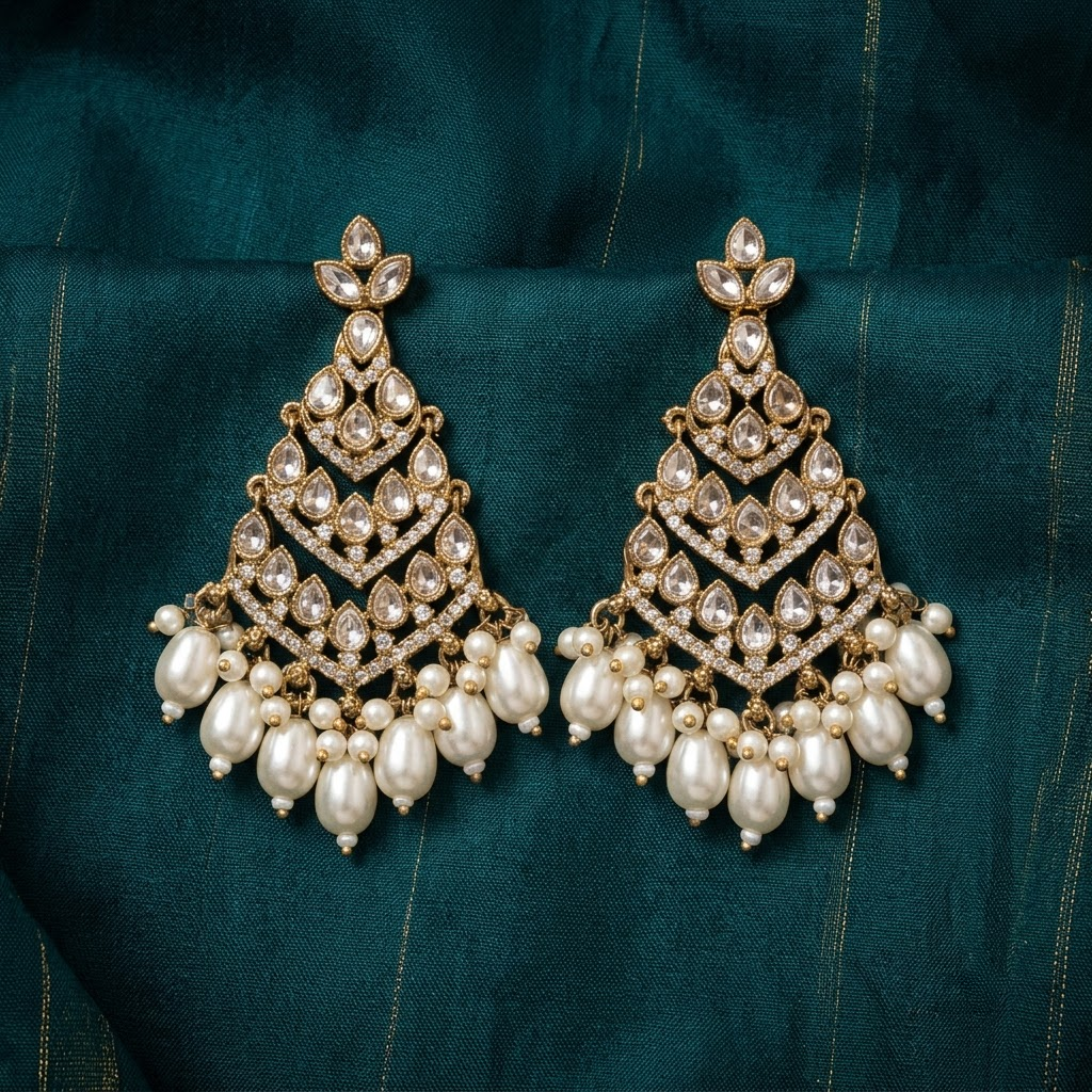 Royal Emerald Tiered Latticework & Beaded Statement Earrings | Lady Zone