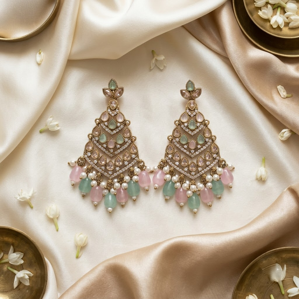 Royal Emerald Tiered Latticework & Beaded Statement Earrings | Lady Zone