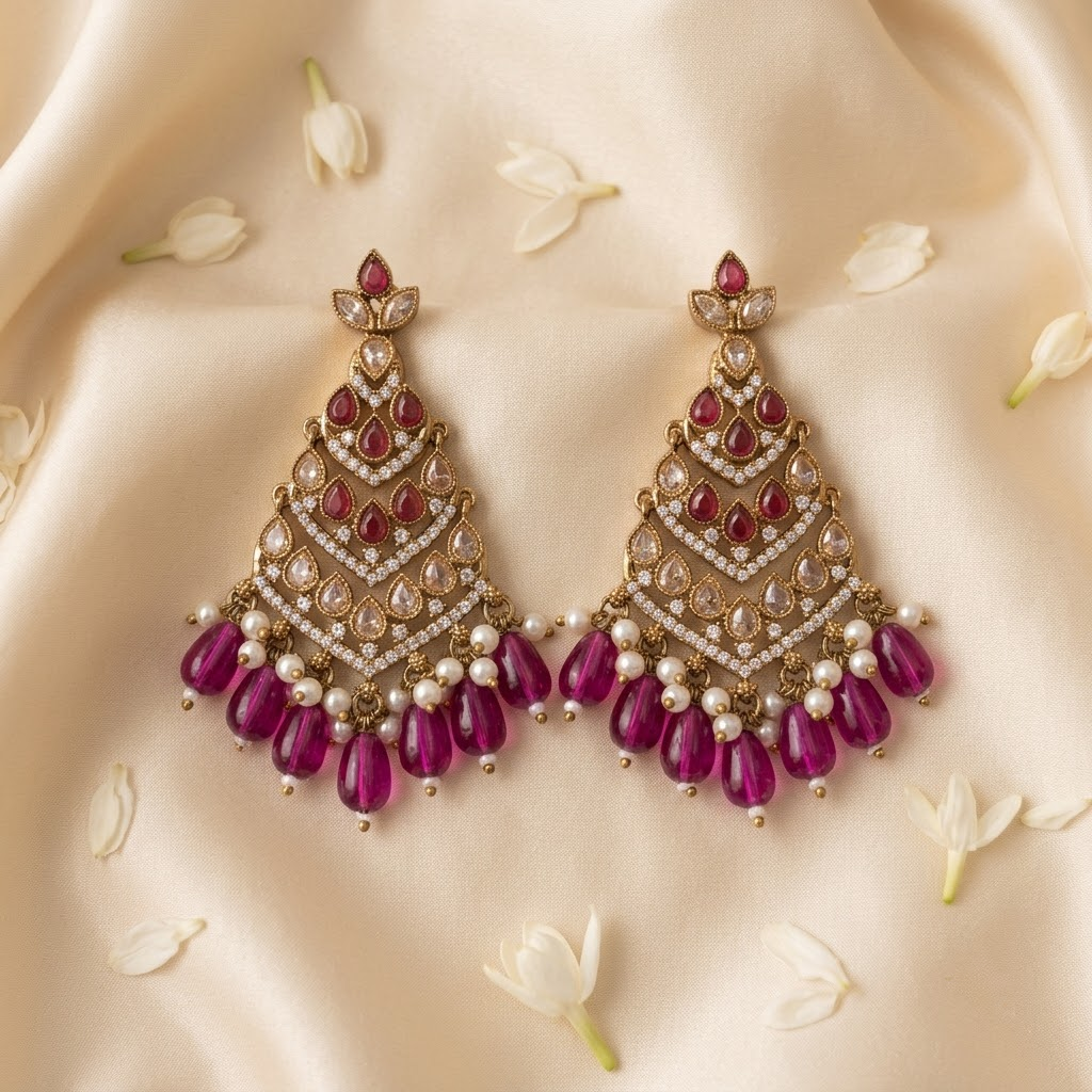 Royal Emerald Tiered Latticework & Beaded Statement Earrings | Lady Zone