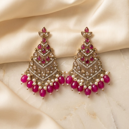 Royal Emerald Tiered Latticework & Beaded Statement Earrings | Lady Zone
