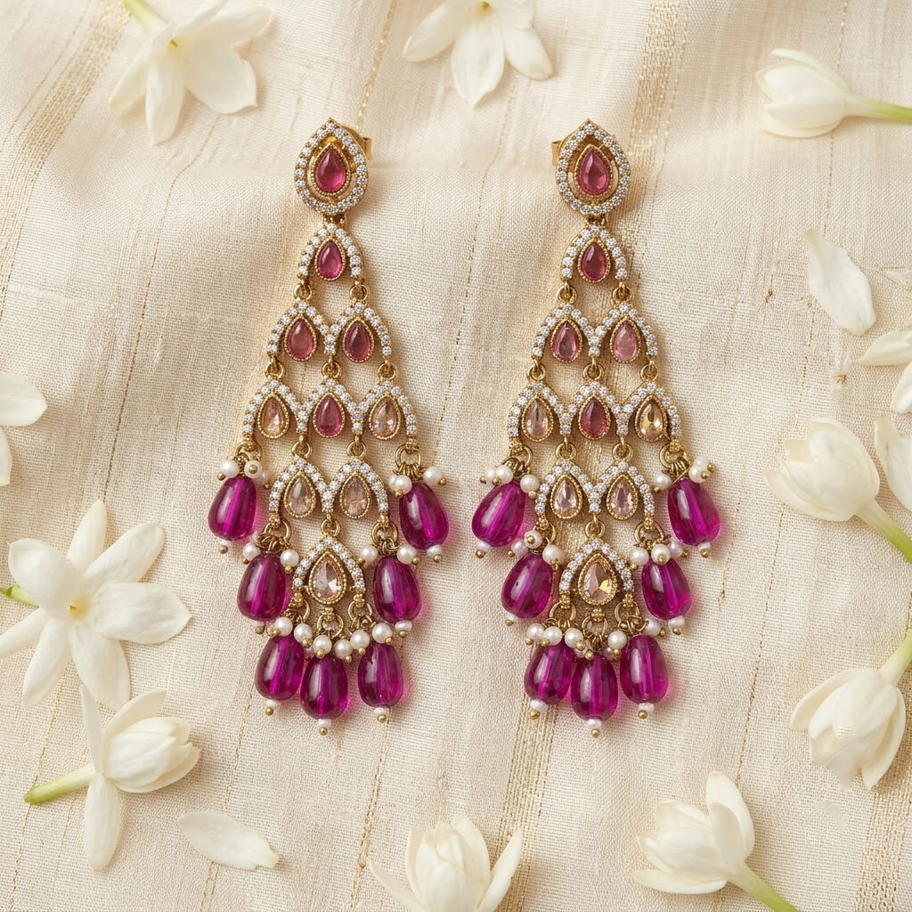 Multicolor Gemstone Multi-Tiered Chandelier & Beaded Statement Earrings | Lady Zone