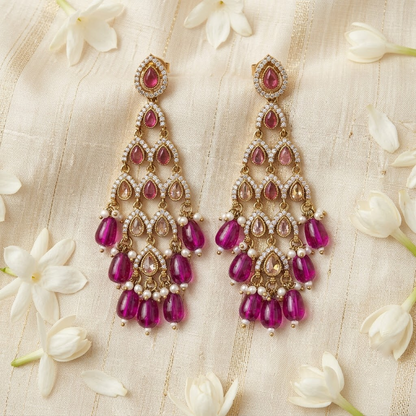 Multicolor Gemstone Multi-Tiered Chandelier & Beaded Statement Earrings | Lady Zone