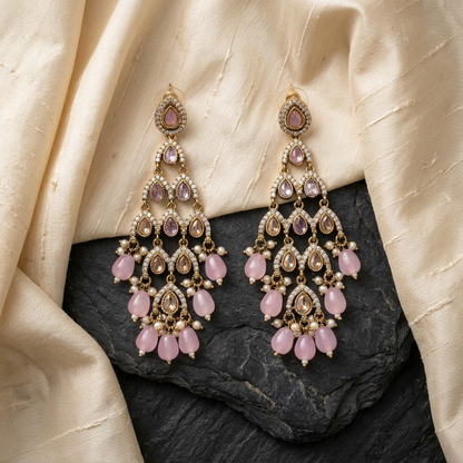 Multicolor Gemstone Multi-Tiered Chandelier & Beaded Statement Earrings | Lady Zone