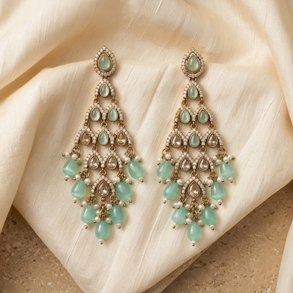 Multicolor Gemstone Multi-Tiered Chandelier & Beaded Statement Earrings | Lady Zone