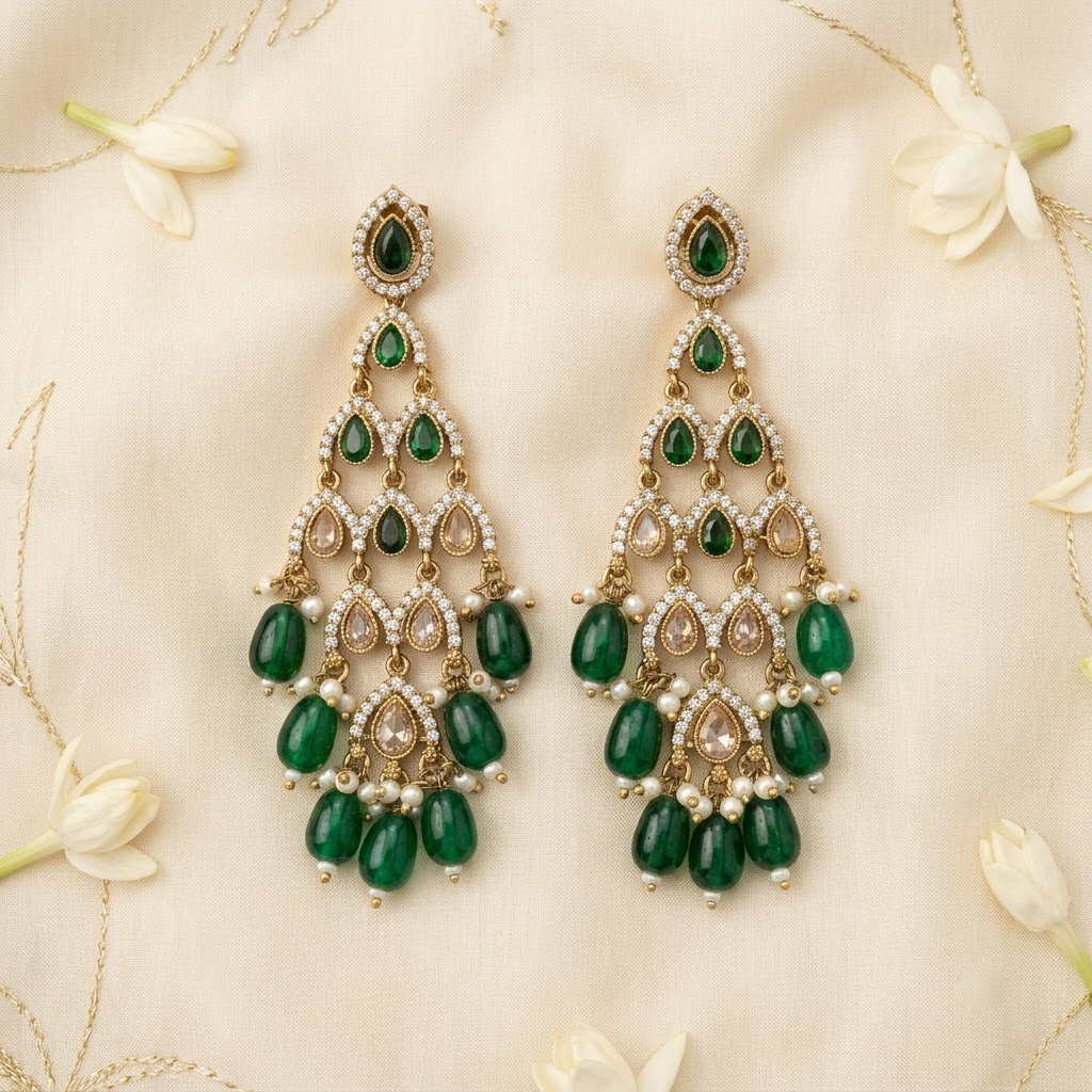 Multicolor Gemstone Multi-Tiered Chandelier & Beaded Statement Earrings | Lady Zone