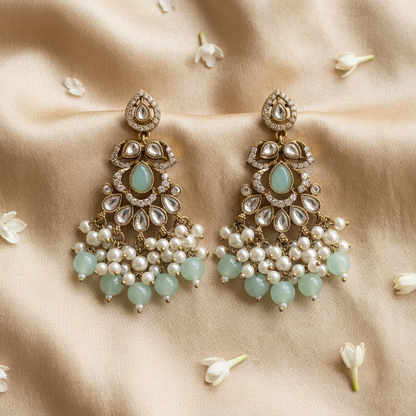 Golden Pink Quartz & Pearl Cluster Drop Earrings | Lady Zone