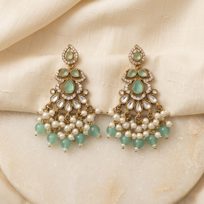 Golden Pink Quartz & Pearl Cluster Drop Earrings | Lady Zone
