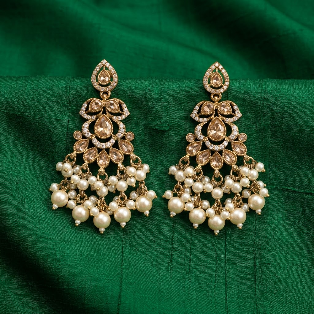 Golden Pink Quartz & Pearl Cluster Drop Earrings | Lady Zone