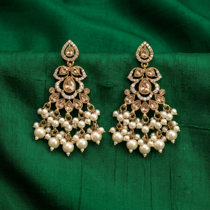 Golden Pink Quartz & Pearl Cluster Drop Earrings | Lady Zone