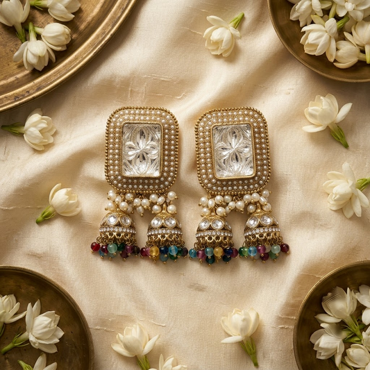 Royal Antique Kundan Pearl Jhumka Earrings