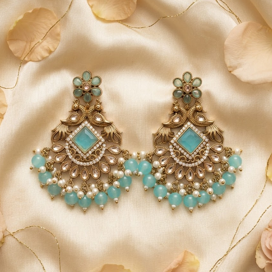 Royal Antique Kundan Peacock Chandelier Earrings