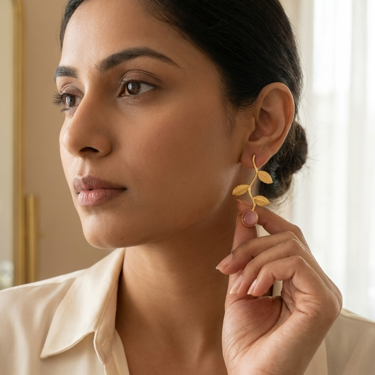 Nature Leaf Stone Drop Earrings | Lady Zone
