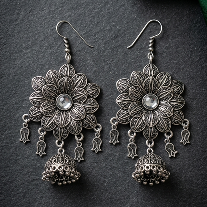 Oxidised Floral Jhumka Earrings for Women | Lady Zone