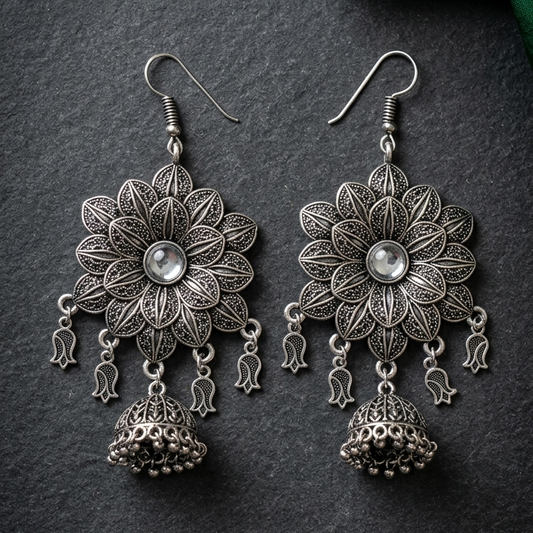 Oxidised Floral Jhumka Earrings for Women | Lady Zone
