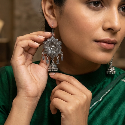 Oxidised Floral Jhumka Earrings for Women | Lady Zone
