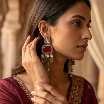 Statement Kundan & Colored Stone Chandelier Earrings | Lady Zone