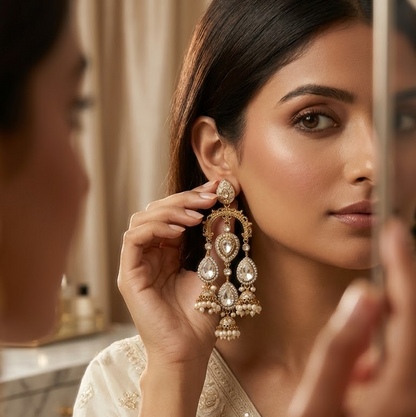 Grand Kundan & Enamel Chandelier Jhumkas | Lady Zone