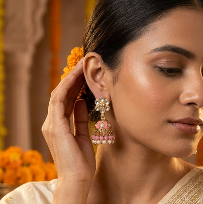 Floral Kundan & Enamel Jhumka Earrings | Lady Zone