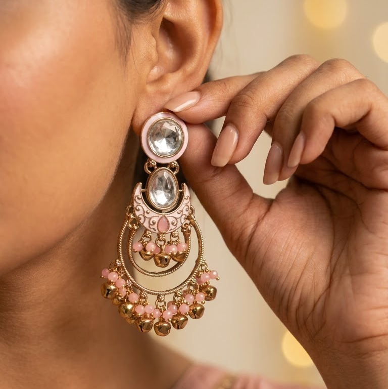 Statement Kundan & Enamel Ghungroo Chandbalis | Lady Zone