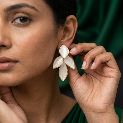 Textured Enamel Botanical Leaf Stud Earrings | Lady Zone