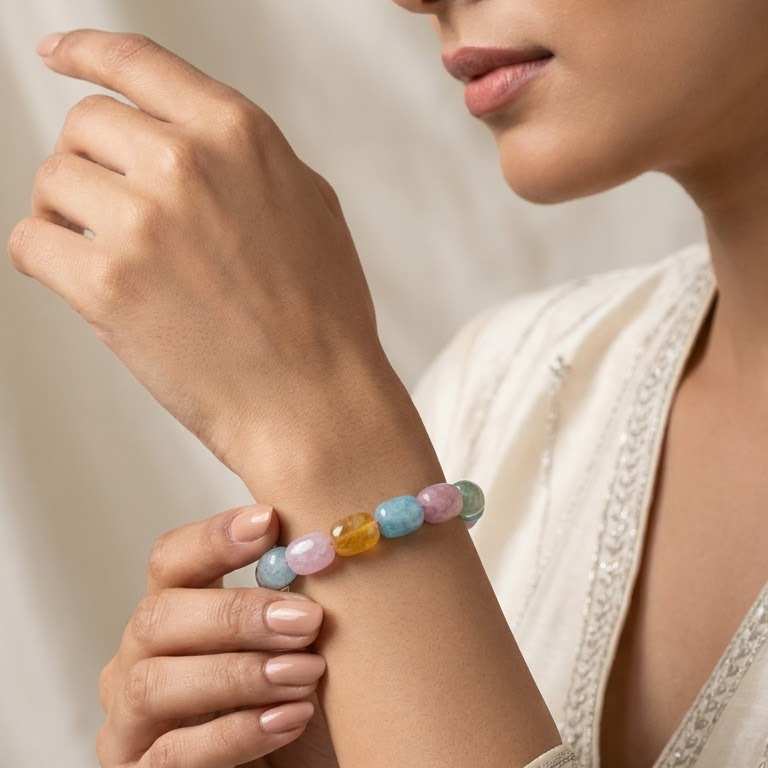 Multicolor Pastel Gemstone Stretch Bracelet | Lady Zone