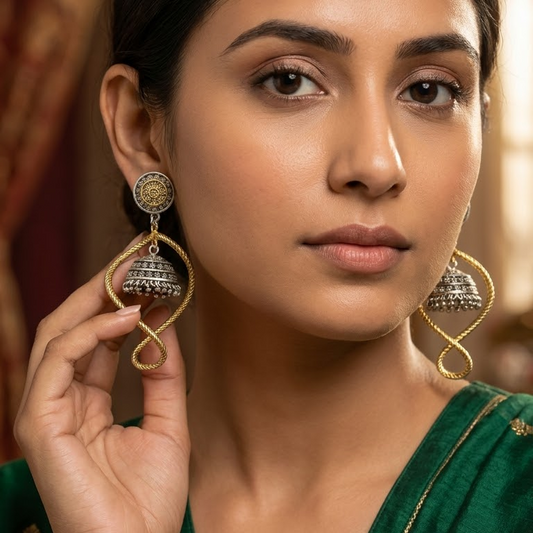 Dual-Tone German Silver Infinity Hoop Jhumkas | Lady Zone