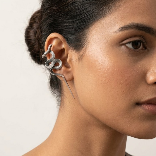 German Silver Sculptural Serpent Ear Cuffs | Lady Zone