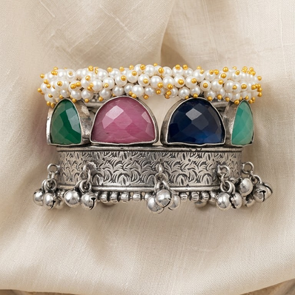 German Silver Multigemstone & Pearl Cuff Bracelet | Lady Zone