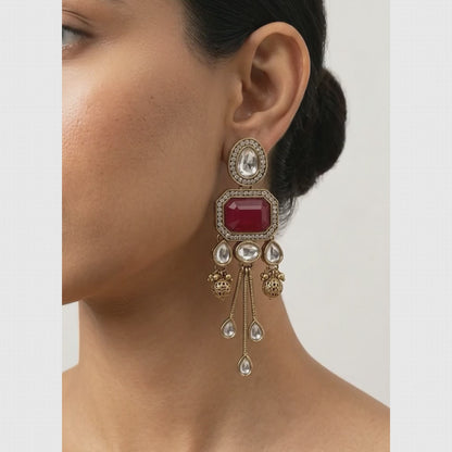 Statement Kundan & Colored Stone Chandelier Earrings | Lady Zone