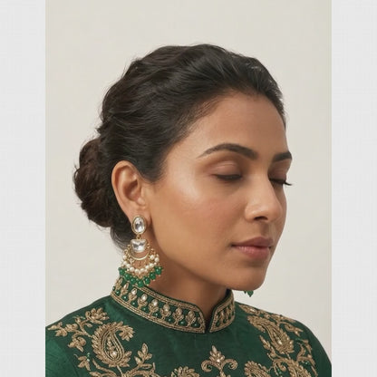 Kundan & Beaded Crescent Drop Earrings | Lady Zone