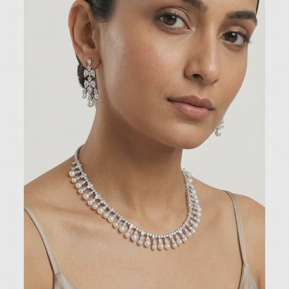 Crystal & Pearl Floral Drop Necklace Set | Lady Zone