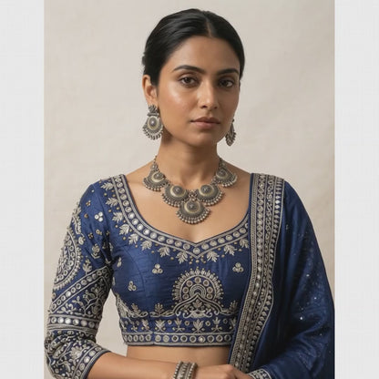 Oxidized Silver Chandbali Statement Necklace Set | Lady Zone