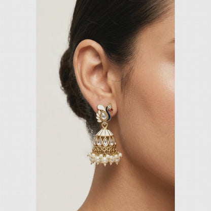 Kundan & Enamel Peacock Jhumkas | Lady Zone