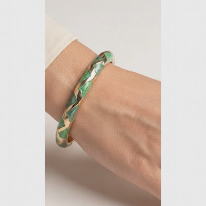 Geometric Mosaic Enamel Gold-Finish Bangle | Lady Zone
