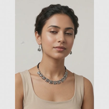 Oxidized Silver Tribal Elephant Choker Set | Lady Zone