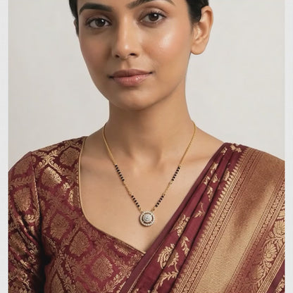 American Diamond Circular Pendant Mangalsutra | Lady Zone