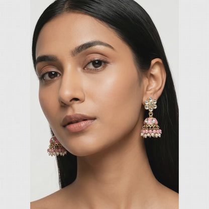 Floral Kundan & Enamel Jhumka Earrings | Lady Zone