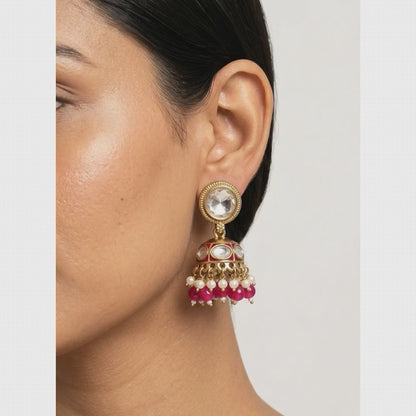 Round Kundan & Enamel Jhumka Earrings | Lady Zone