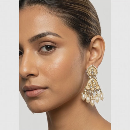 Enamel & Kundan Floral Drop Earrings | Lady Zone