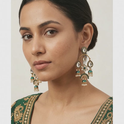 Gold-Tone Meenakari & Kundan Chandbali Jhumkas | Lady Zone