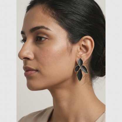 Textured Enamel Botanical Leaf Stud Earrings | Lady Zone