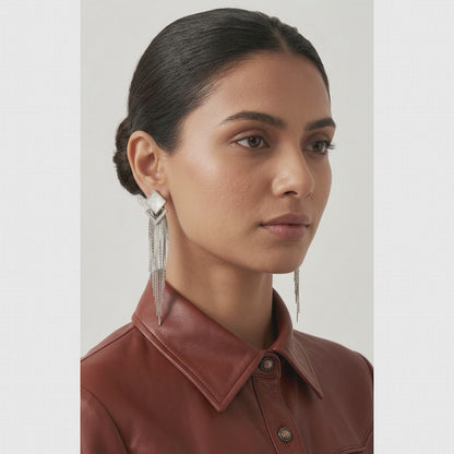 Geometric Mother-of-Pearl & Gold Chain Fringe Earrings | Lady Zone