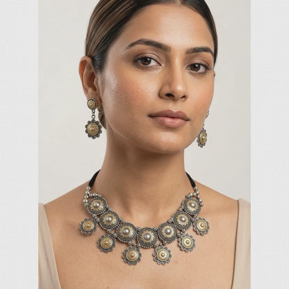 Dual-Tone Oxidized Floral Mandala Choker Set | Lady Zone