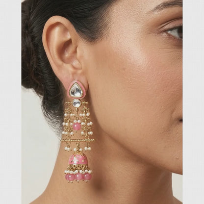 Long Enamel Kundan Jhumki Drop Earrings | Lady Zone