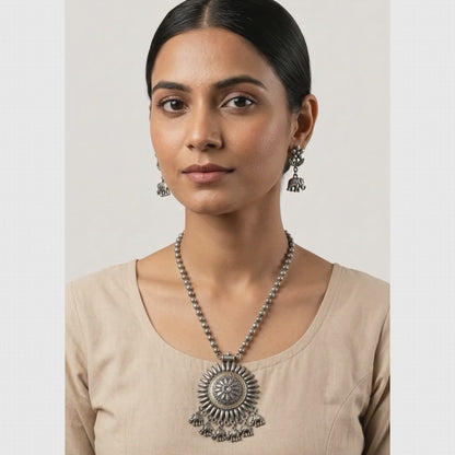 Dual-Tone Oxidized Sunburst Elephant Necklace Set | Lady Zone